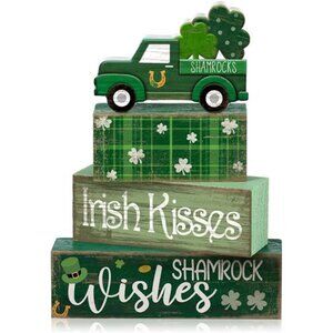 4 Pcs St. Patrick's Day Table Decoration Wooden Shamrocks Truck St Patrick's